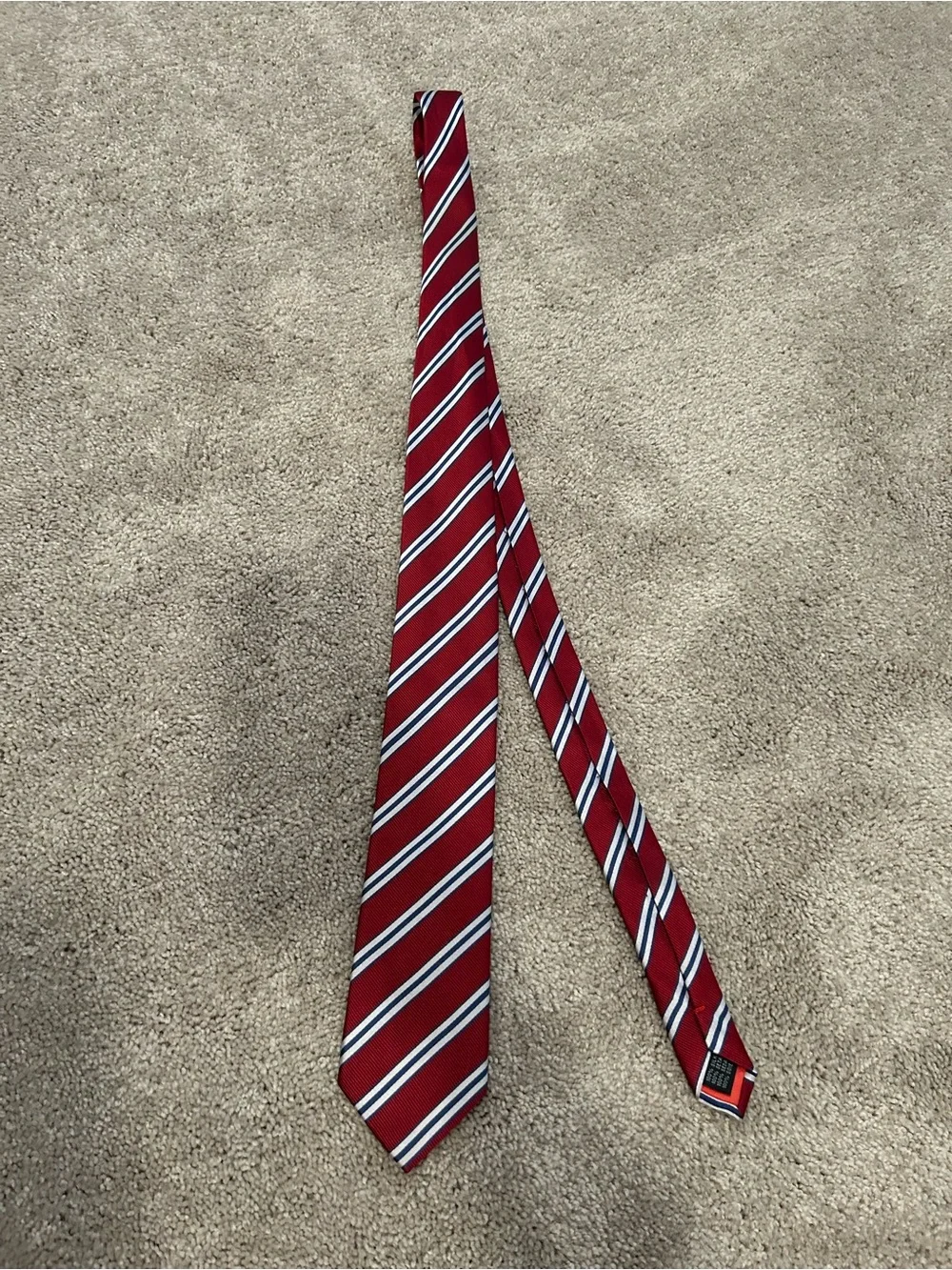 Yves Saint Laurent Red Stripe Silk Tie with Navy & White Accents